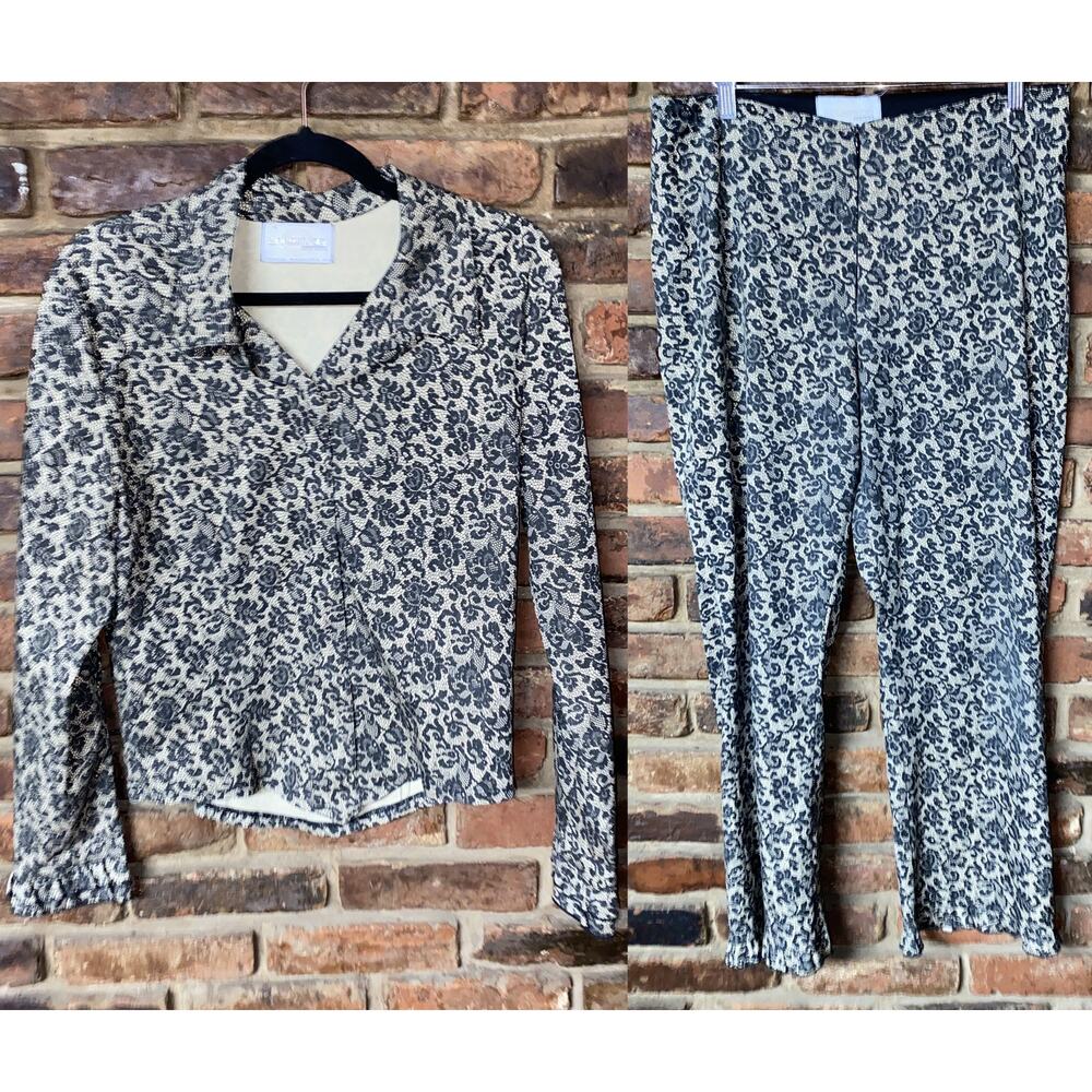 Equestrian Designs Vintage Lace Print Jacket & Pants Set Women's Size Medium
